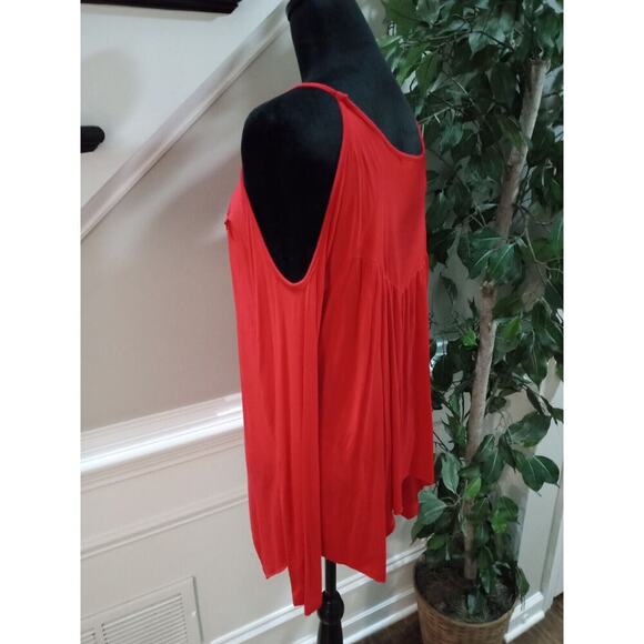 MIHOLL Women's Red Lace Round Neck Cold Shoulder Spaghetti Straps Top Blouse Med - Picture 5 of 10